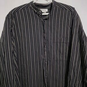 Black Striped Button Down Minimalist Oversized Soft Grunge Dark Academia Shirt L
